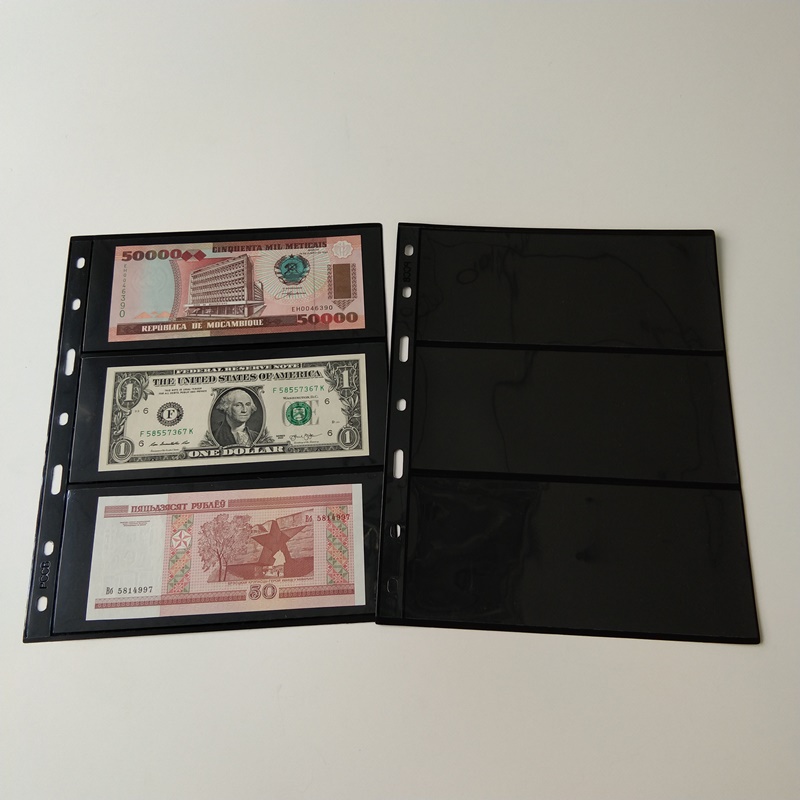 3 страници с джобни поли черни валутни карти за съхранение на валута